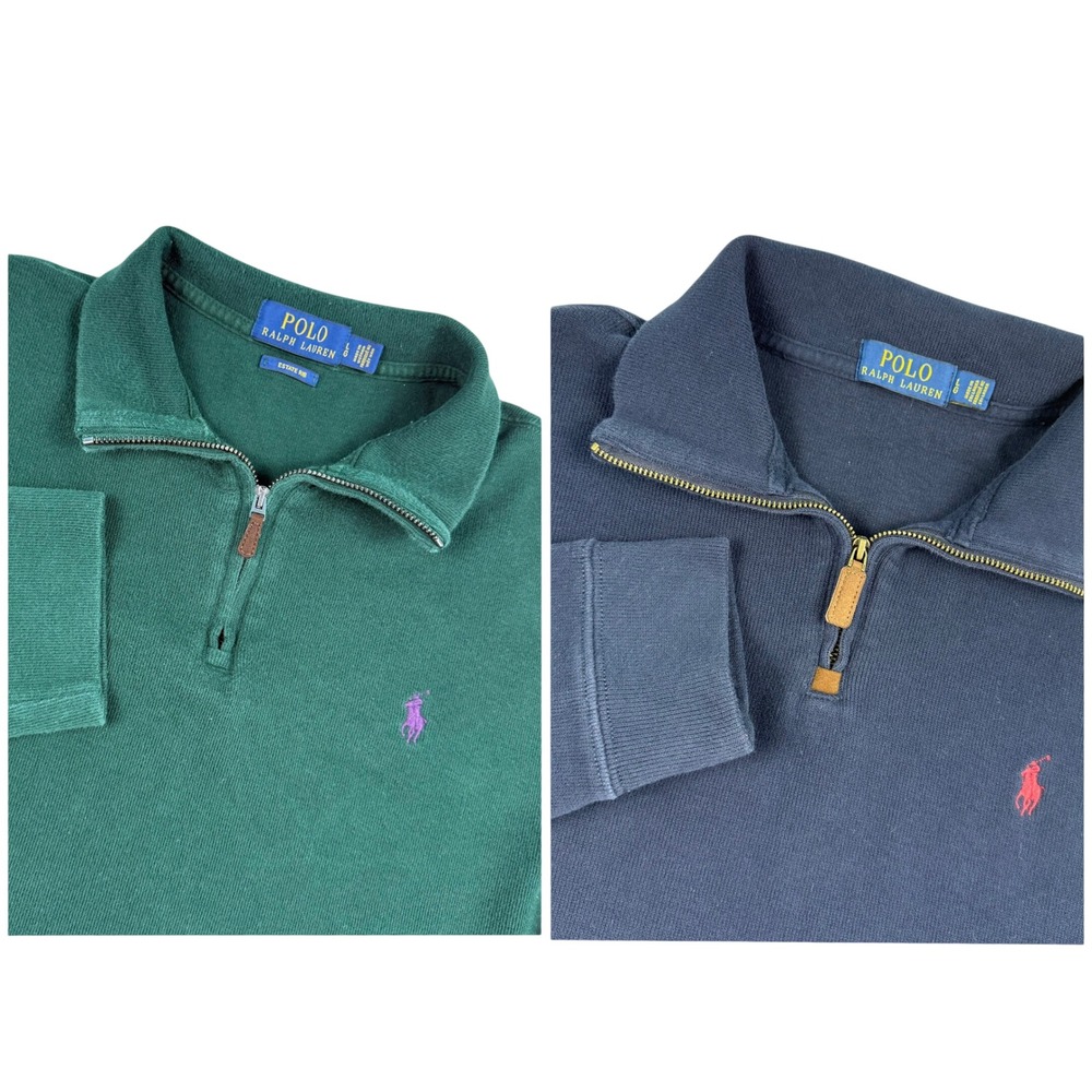 Polo Ralph Lauren Estate Rib 1/4 Zip Pullover Sweater Lot of 2 Preppy Grandpa L